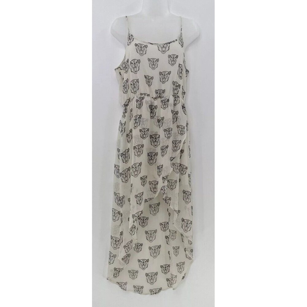 Divided H&M Ivory Lined Chiffon Tiger Print High Low Strappy Dress Sz‎ 12 Flaws
